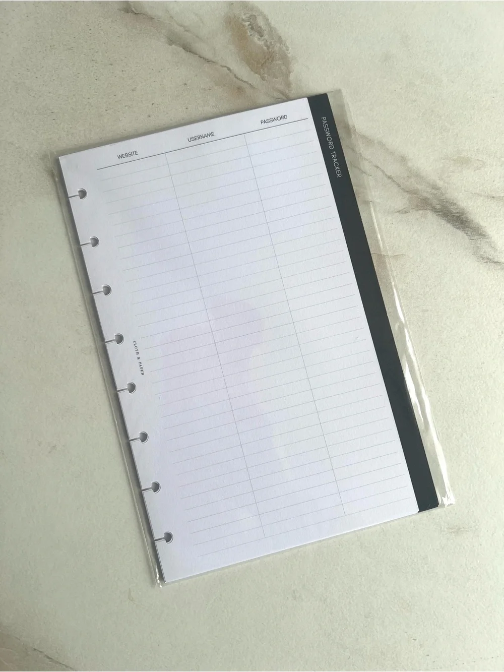 Cloth and paper password tracker half letter inserts